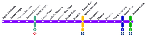 Mapa da estação Largo 13 - Linha 5 Lilás do Metrô